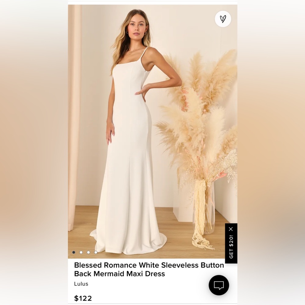 Blessed Romance White Sleeveless Button Back Mermaid Maxi Dress, Size S